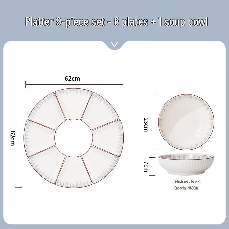 Peiersen Japanese Ceramic 9-Piece Serving Platter Set