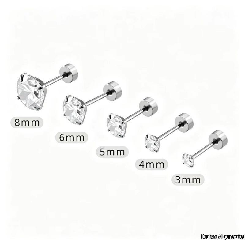 Four-Prong 316L Stainless Steel Diamond Stud Earrings for Conch Piercings (Unisex)