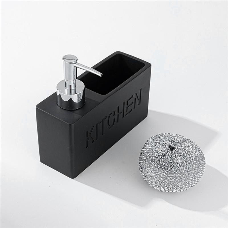 A33R-Kitchen Dish Soap Dispenser Storage Box Set Countertop Liquid Hand Refillable Bottle With Cleaning Sponge Holder, Durable