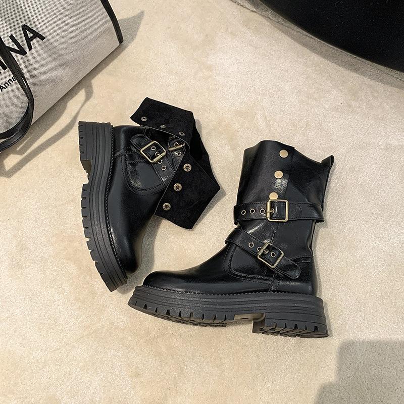 Thick-soled medium tube Martin boots women's new retro two-wear casual short boots western cowboy boots