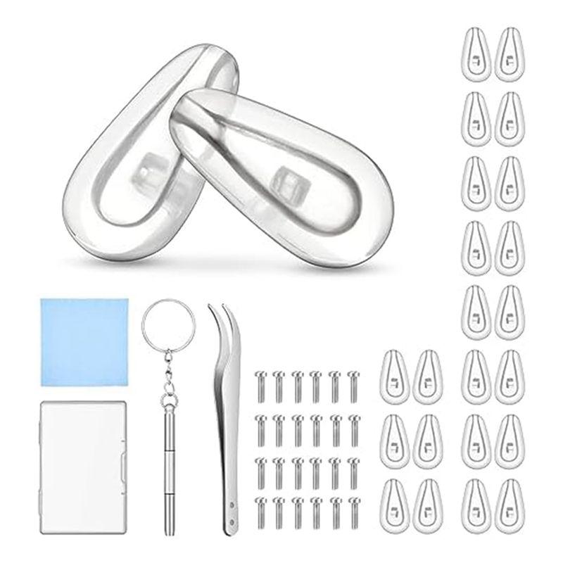 

AEE2-Eyeglass Nose Pads, Soft Silicone Eye Glasses Nose Pad Repair Kit With 12 Pair Nose Pads, 24 Universal Screws