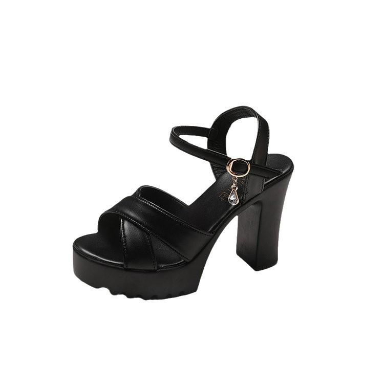 Women's 2024 Summer Rhinestone Buckle Chunky Heel One-Strap Sandals