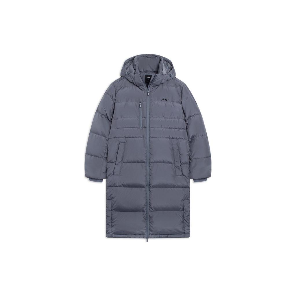 Li Ning Fitness Series Solid Color Long Removable Warm Down Jacket Men Outerwear Dark-Gray AYMT347-2
