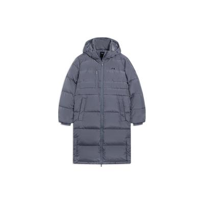 Li Ning Fitness Series Solid Color Long Removable Warm Down Jacket Men Outerwear Dark-Gray AYMT347-2
