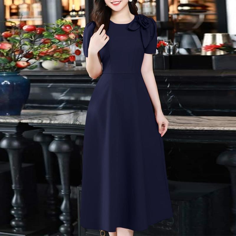 

ZANZEA Женское повседневное летнее платье с коротким рукавом в стиле пэчворк с 3D-цветами 3XL тёмно-синий