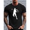 Men's White & Brown Tennis Player Design Short Sleeve Shirt - Breathable Round Neck Summer Outdoor Sports Apparel Suitable for Cycling, Hiking, Tennis