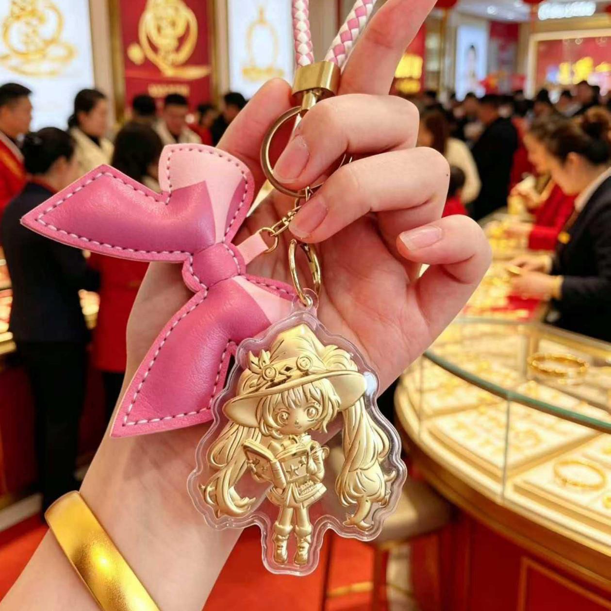 Gold 999 Cartoon Labubu Keychain - Creative Pendant Hot Seller Gold Foil