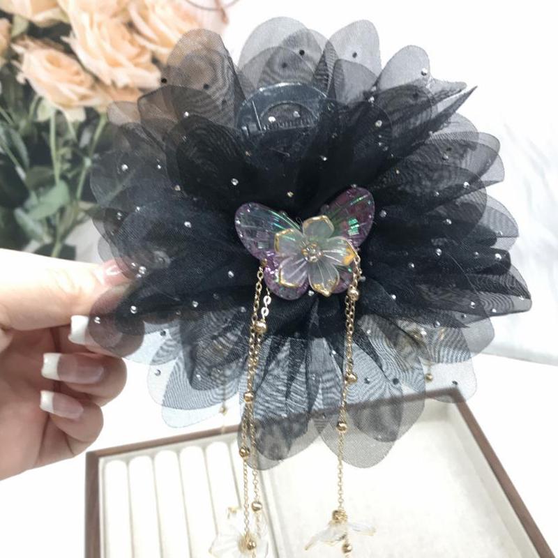Fashion Mesh Butterfly Flower Tassel Grasping Clip For Women Ponytail Barrettes Headwear Hair Accessories