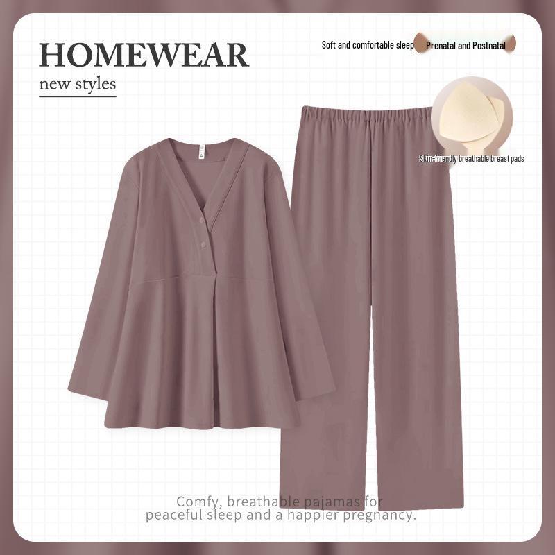 

Spring & Autumn Postpartum Nursing Pajama Set with Bra Pads for Home & Outing XL (115-135 lbs)