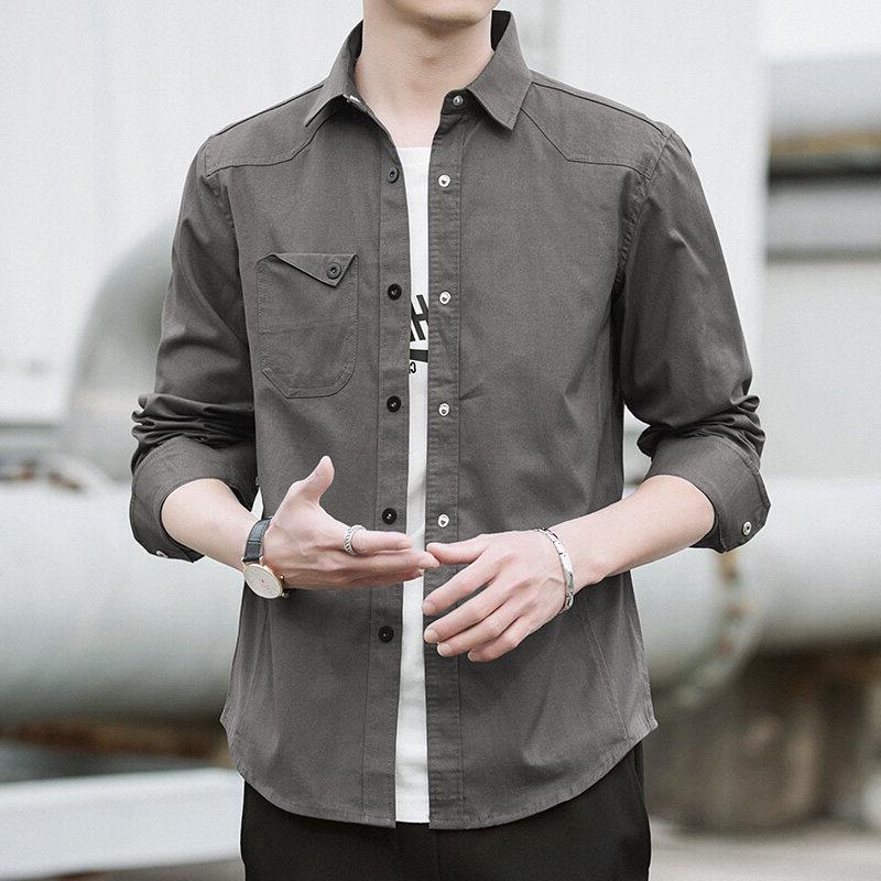 Men's Olive Green Long Sleeve Cargo Shirt, Casual Button Down Top with Chest Pocket for Daily Wear