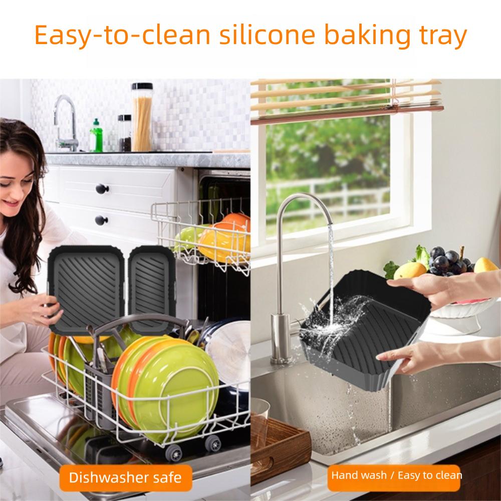 2Pcs/Set Foldable Air Fryer Liner Silicone Air Fryer Baking Tray Air Fryer Basket  Cake