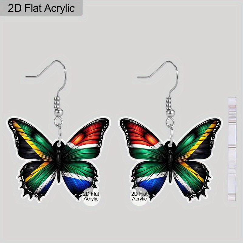 2D Flat Colorful Butterfly South Africa Flag Acrylic Material Dangle Earrings Lightweight Colorful Earrings for Women Jewelry Gifts