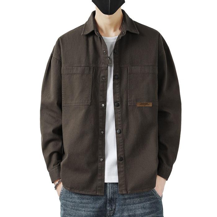 Retro Workwear Long-sleeved Shirt Men's Spring and Summer Pure Cotton Casual Top Men's Cardigan Lining