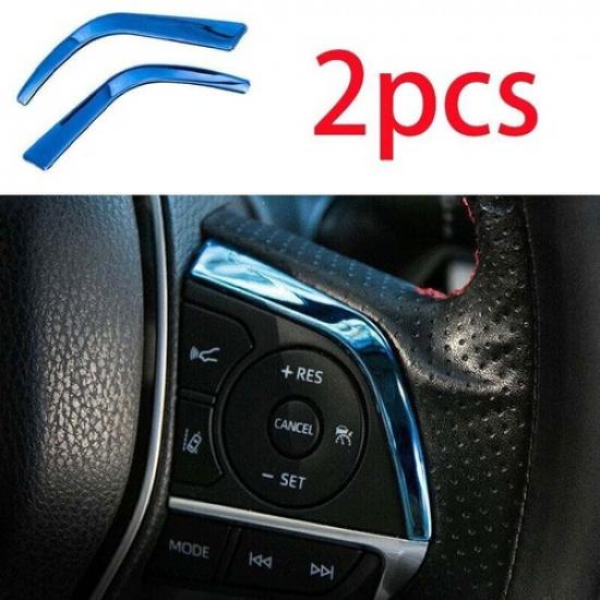 Titanium Steering Wheel Button Strip Trim Blue 2pcs For Toyota Camry 2018-