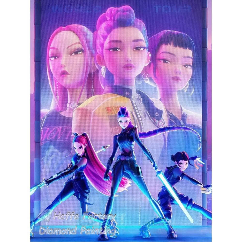 Kpop Łowcy Demonów Anime Malowanie Diamentowe 5d DIY Rumi Mira Zoey Kreskówkowa Dziewczyna Wzór Haftu Krzyżykowego Mozaika Dekoracja Domu