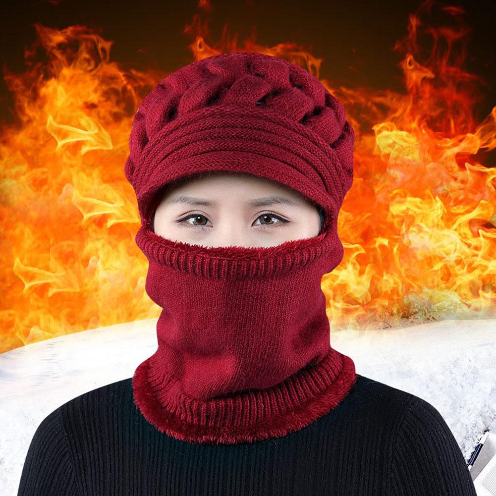 Women Winter Windproof Beanies Scarf Cap Cycling Outdoor Warm Woolen Thickening Velvet Hat