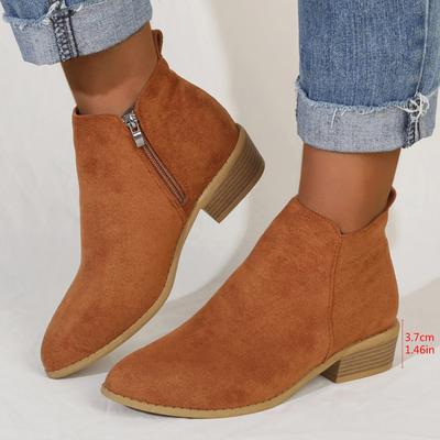 Mode Damenstiefel Herbst Einfarbig Spitz Wildleder Dicke Ferse Stiefeletten Damen Übergröße 43 Reißverschluss Niedrig Absatz Knöchelstiefel