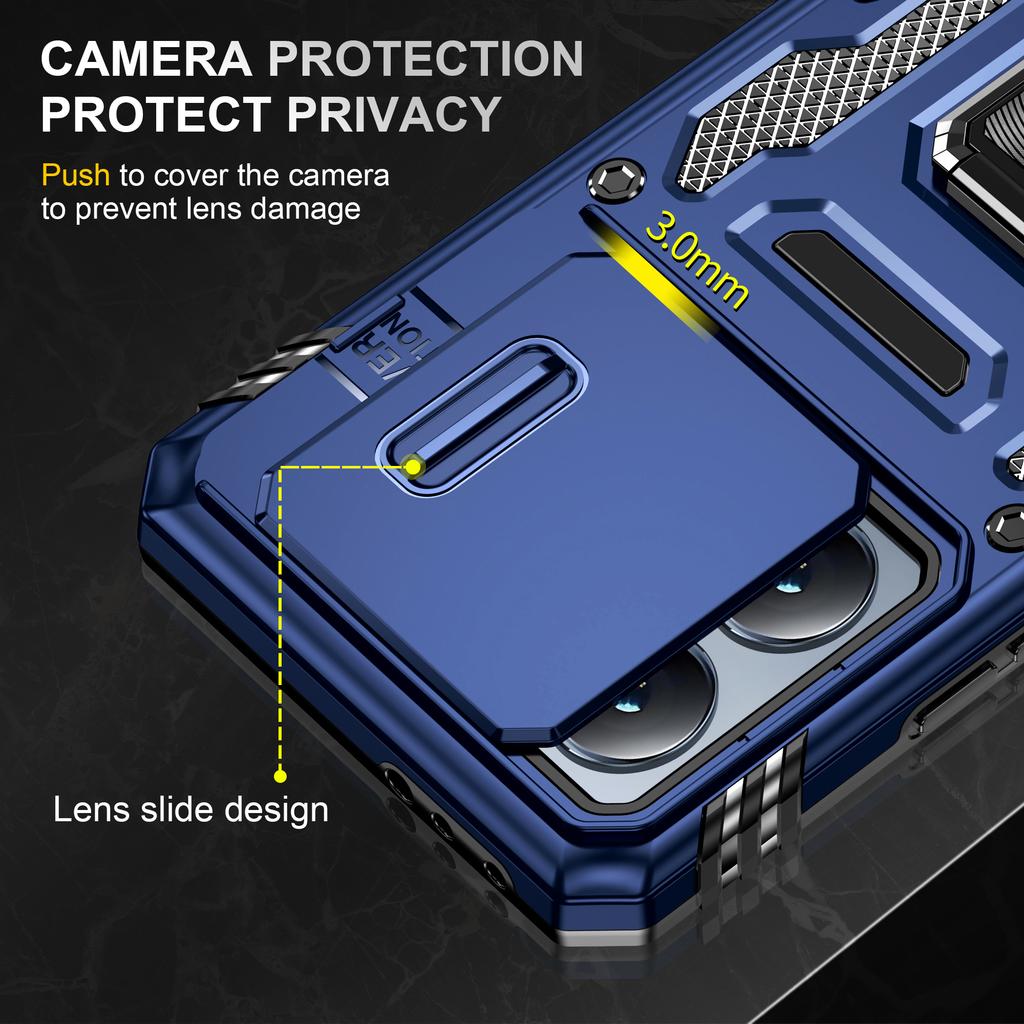 For Xiaomi 14T Pro Case Kickstand Slide Lens Lid PC + TPU Drop-Proof Phone Cover