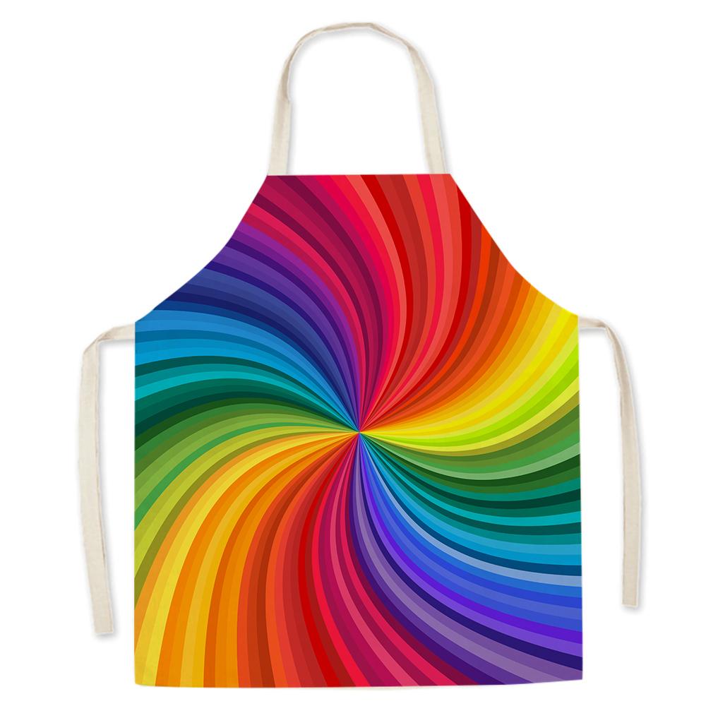 Color Geometric Pattern Cotton and Linen Men Women Kitchen Apron Waterproof Kitchen Apron for Home