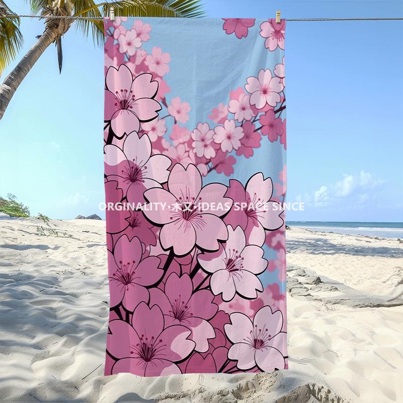 Cherry Blossom Print Beach Towel Patterned Sunscreen And Windproof Suitable For Swimming Pool Camping Travel Blanket
