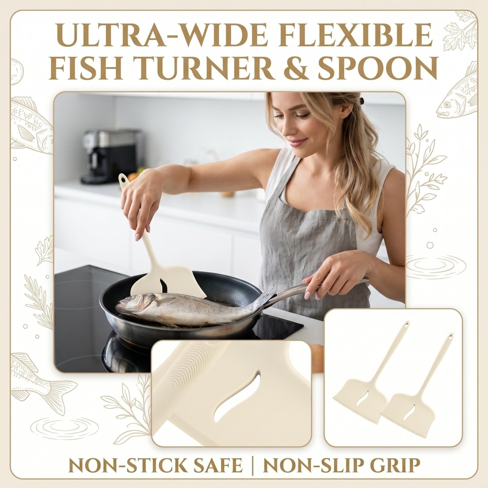 

NonStick Wide Spatula with AntiSlip Fingerprint Handle for Frying Fish and Cooking Suitable for Various NonStick Cookware One Size білий