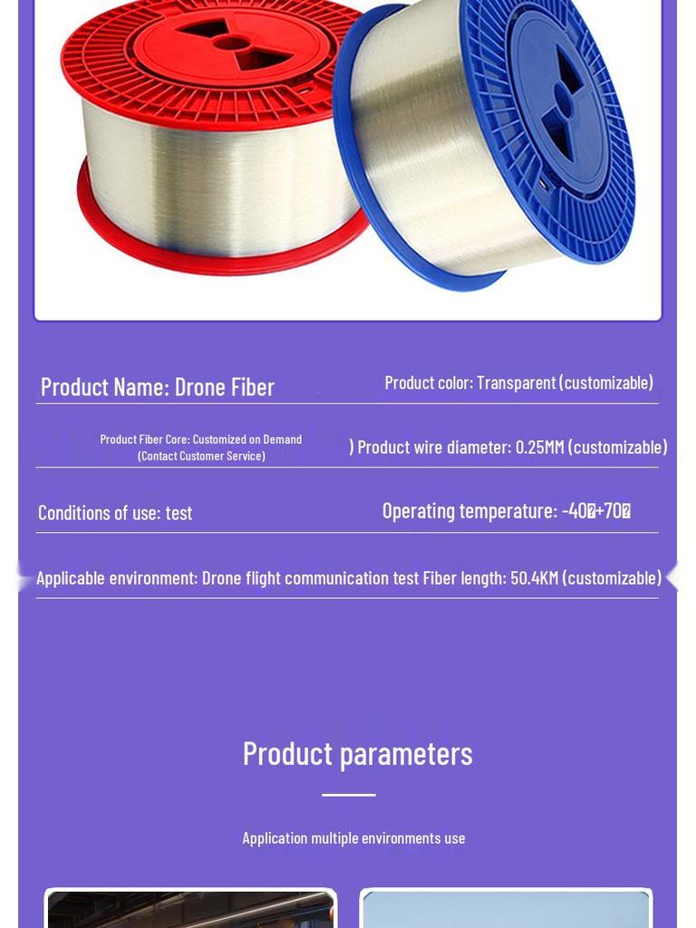 Drone Fiber Optic G657A1 Outdoor Cable - 0.25mm Single Mode Optical Bare Fiber