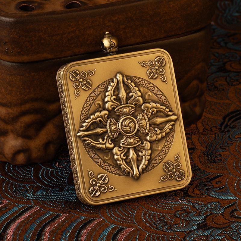 Authentic Brass Vajra Gawa Box: Retro Tibetan Tangka Art Piece