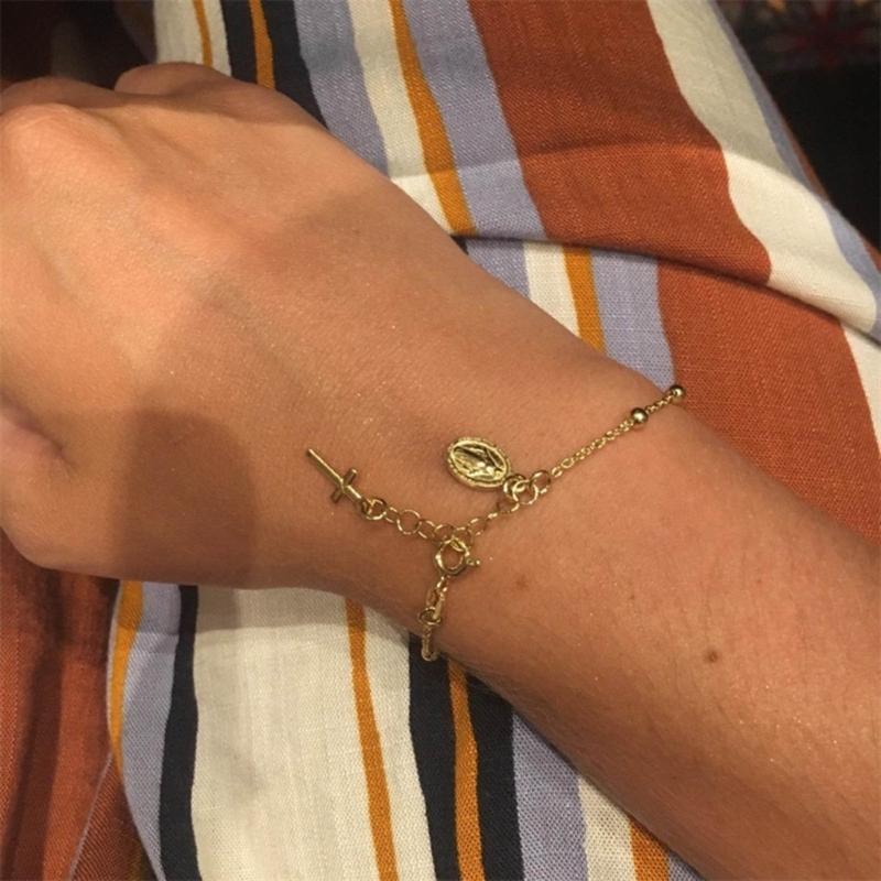 Rosary Bracelet Christ Prayer Wristband Round Metal Rosary Bracelet Favor Catholic Mini Rosary Beads Bracelet For Women