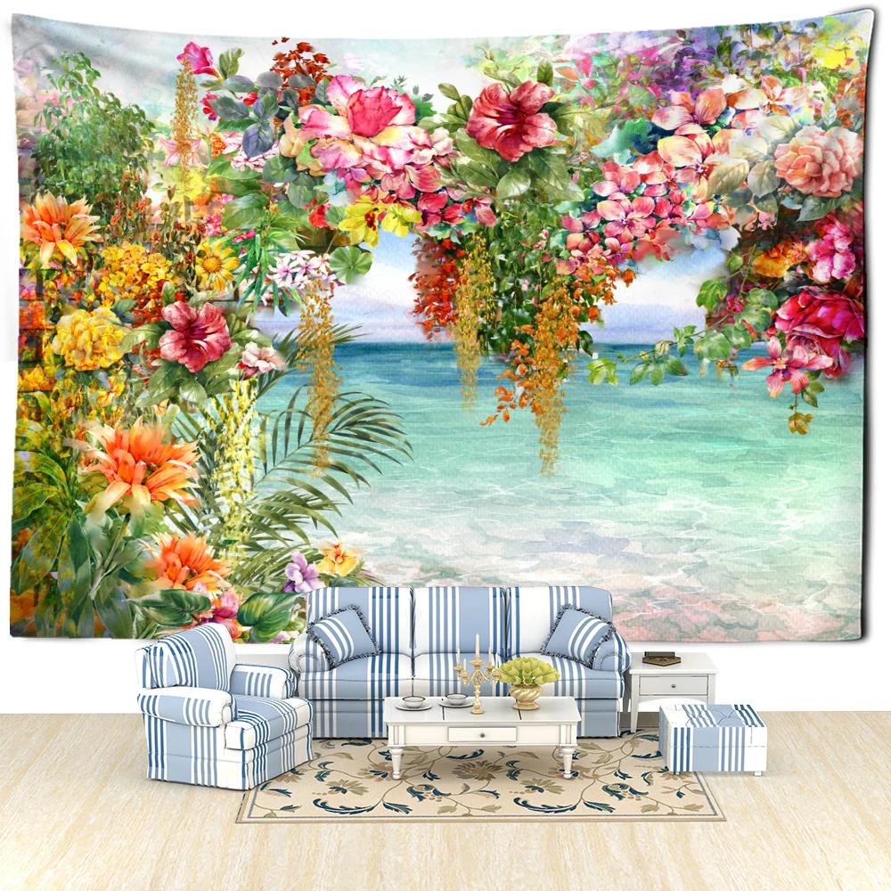 Flowers Drooping Leaves Landscape Tapestry Wall Hanging Bohemian Minimalist Hippie Natural Art Bedroom Dormitory Home Decor