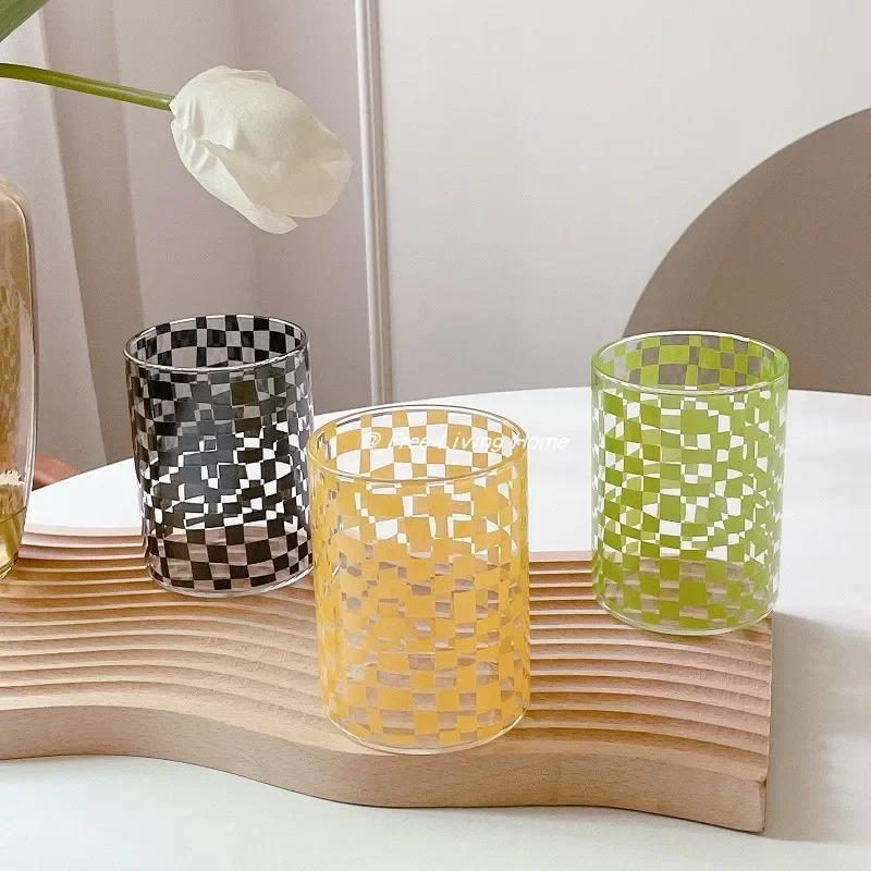 Fashion Matrix Plaid Glass Handmade Heat Resistant Glass Teacups Cups Coffee Mugs Drinkware Couple Gift Drinking Water Milk Cup
