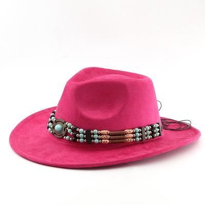 Ethnic Style Suede Western Cowboy Hat Turquoise Riding Jazz Hat Rolled Brim Felt Ancient Sun Hat