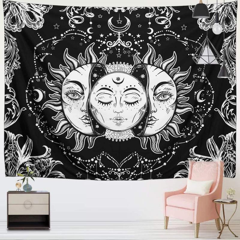 VIKAMA Astrology SunMoon Mandala Tapestry BohemianStyle Wall Hanging Suitable for Living Room or Bedroom Home Decor