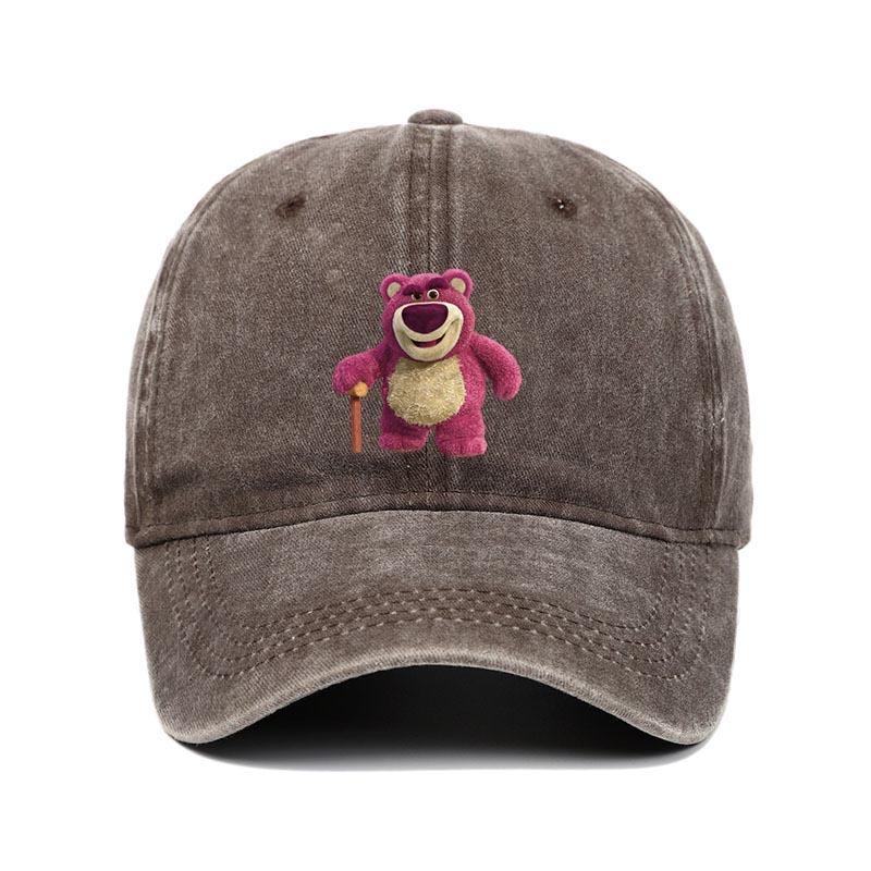 Cartoon Washed Lotso Print Baseball Cap Men Women Vintage Kpop Snapback Cap Adjustable Breathable Trucker Hat Sunscreen Hat