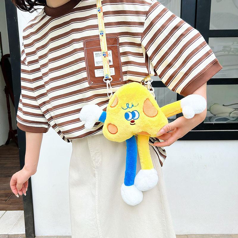 Cute Plush Cartoon Shoulder Bag With Zipper Pouch For Daily Use