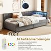 Sofa Bed Daybed 90x200cm, 2 Drawers, 16-color LED, USB+Type-C, Storage Compartment, Slatted Frame, Linen, Grey (without Mattress)