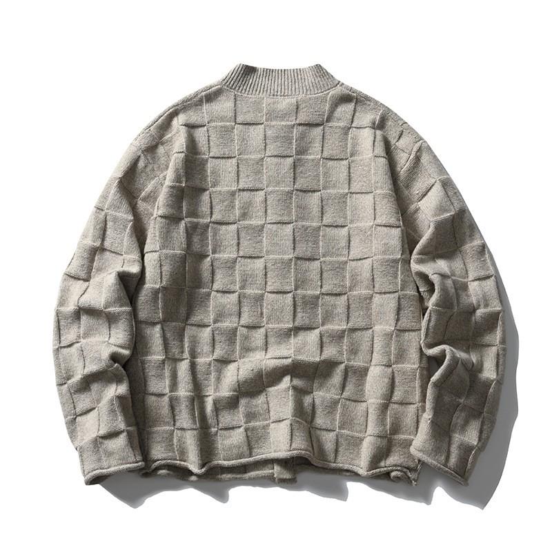 Unisex Oversized Knit Cardigan With Textured Jacquard Ribbed Hem Fall Lightweight Warm Layering Sweater