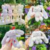 Plush Fluffy Rabbit Pendant Keychain With Flower Design For Accessories Backpack