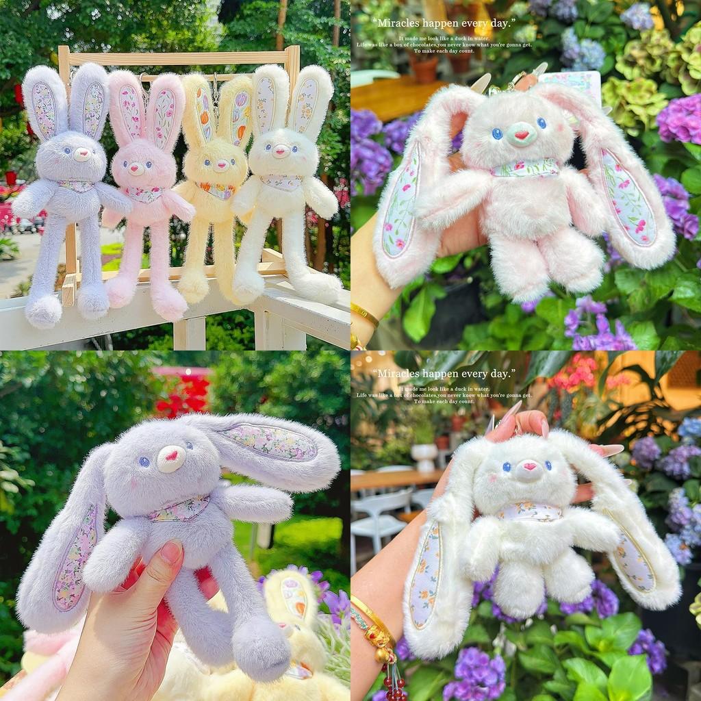 Plush Fluffy Rabbit Pendant Keychain With Flower Design For Accessories Backpack