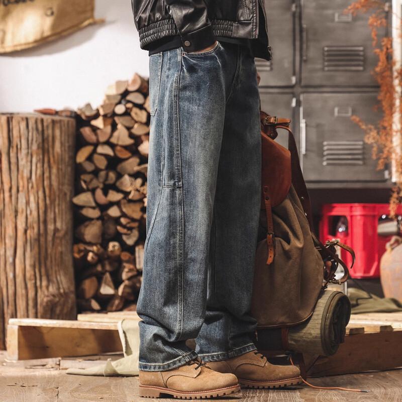 Jie Leinuo Men's Retro Washed Straight Jeans