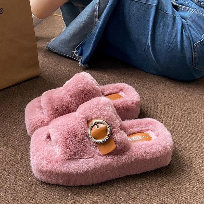 Fashion 2025 New Women Slippers Slip On Outdoor Sandals Fluffy Winter Platform Room Shoes Comfortable Anti-slip Slippers Slides Women