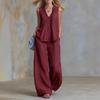 Casual Sleeveless Vneck Pants Set For Women With Polyester Splicing Style For Summer