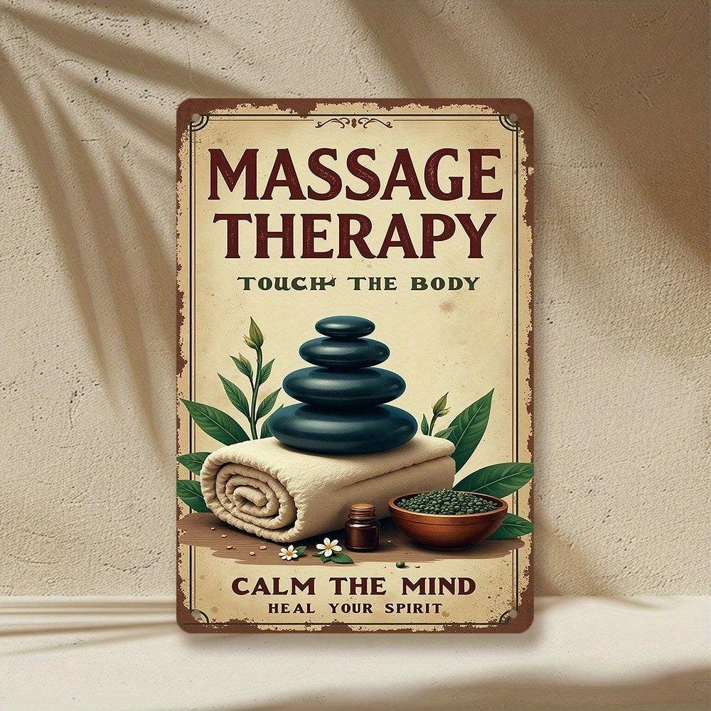 Vintage Metal Massage Therapy Sign Rustproof Waterproof Wall Decor For Shop Cafe Doors No Drill Required 7.8x11.8 Inch