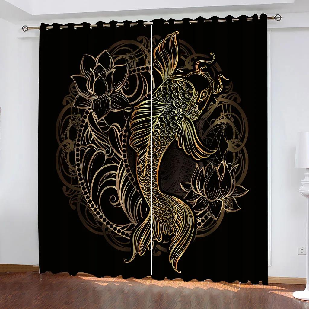 Children'S Room Curtains Gold Line Art 3D Design Luxury Girl Window Curtains For Living Room Bedroom Home Decor Fashion