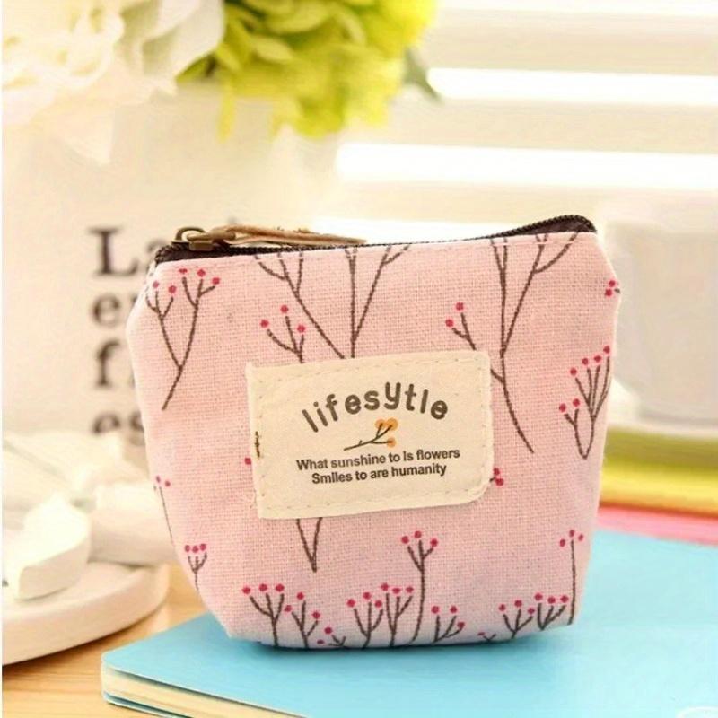 Fashion Flower Pattern Coin Purses Small Fresh Canvas Coin Wallet Lady Earphone Coin Key Money Storage Bag Zipper Pouch