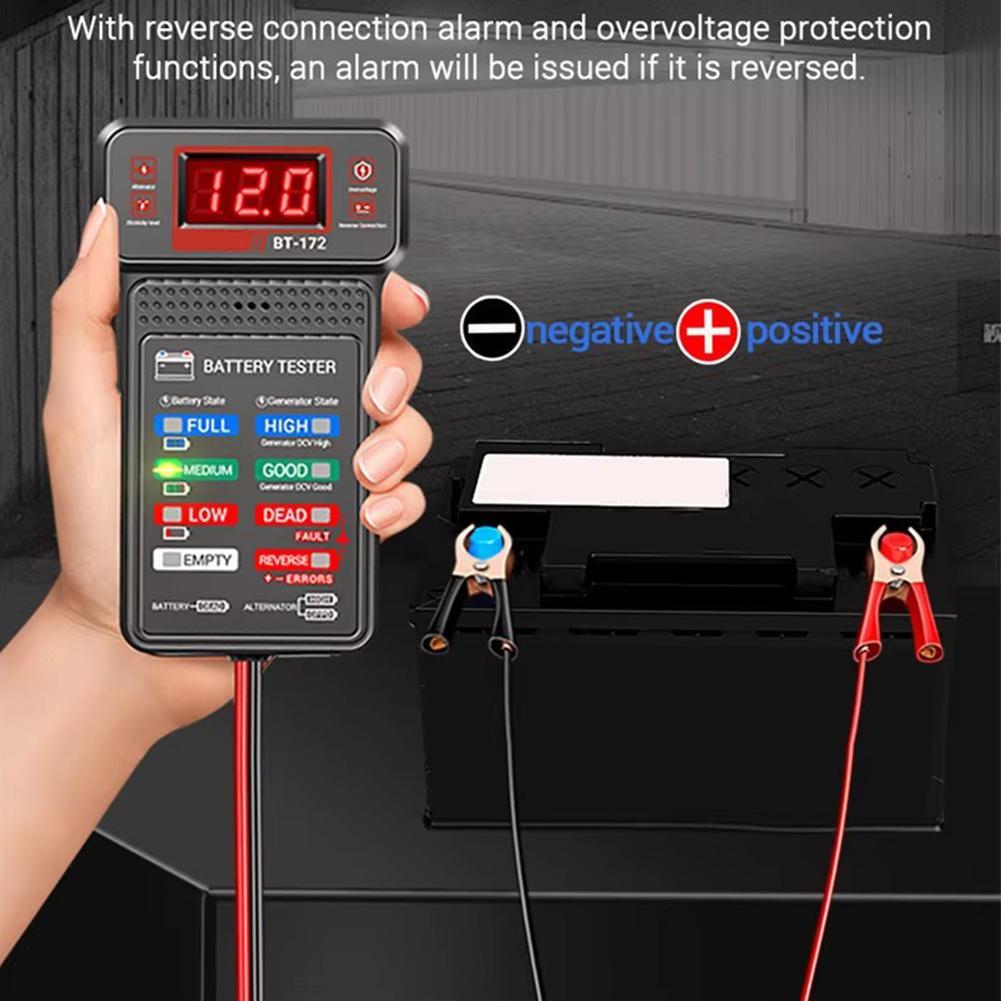 Car Battery Tester ANENG BT-172 12V Status Indicator Charge System Analyzer Voltage Meter Digital Display Alligator Clips Tool