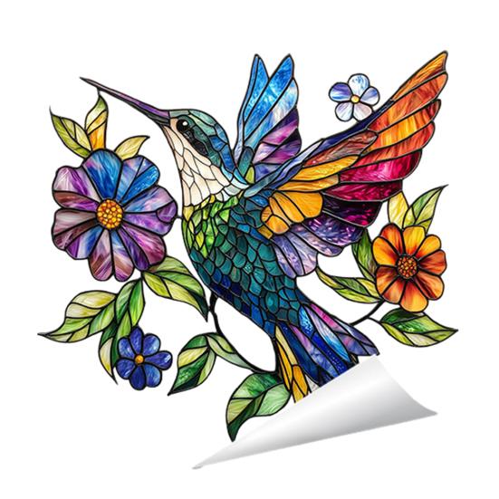 Spring Window Cling Stained Glass Floral Birds Butterflies Decorative Sticker Reusable Static Glass Decal