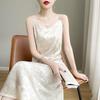 Women's V-Neck Spaghetti Strap Jacquard Satin Dress - Slimming, High-End French Design for Spring/Summer