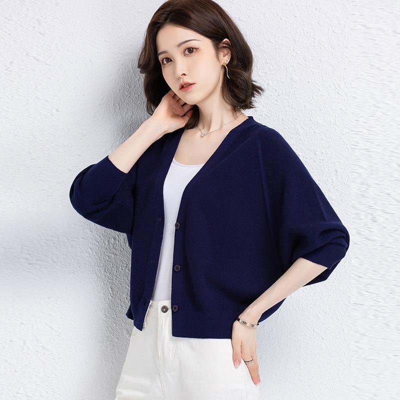 

Женский весенне-осенний однотонный вязаный кардиган в стиле вестерн, свободный свитер, пальто для женщин S тёмно-синий