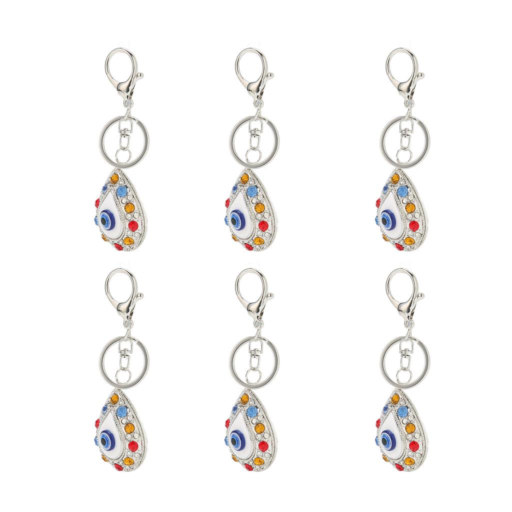 6Pcs Eye Keychains Durable Metal Stylish Rhinestone Bright Colors Lobster Clasp Keychain for Car Handbag Purse