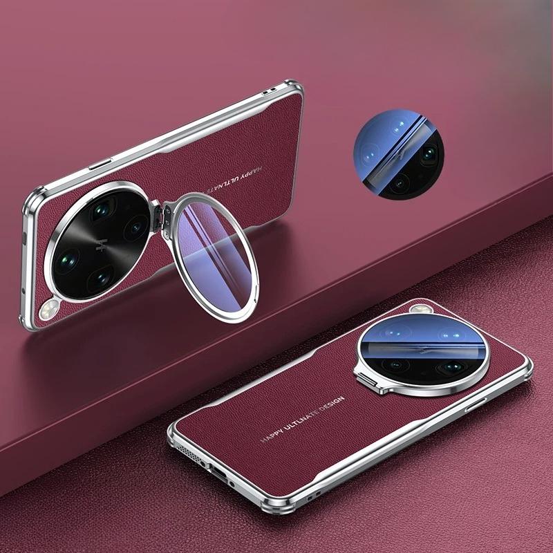 For OPPO Find X9 Ultra Glass Lens Invisible Bracket Case For Find X9Ultra Four Corners Anti-drop Plain Leather Shockproof Cover